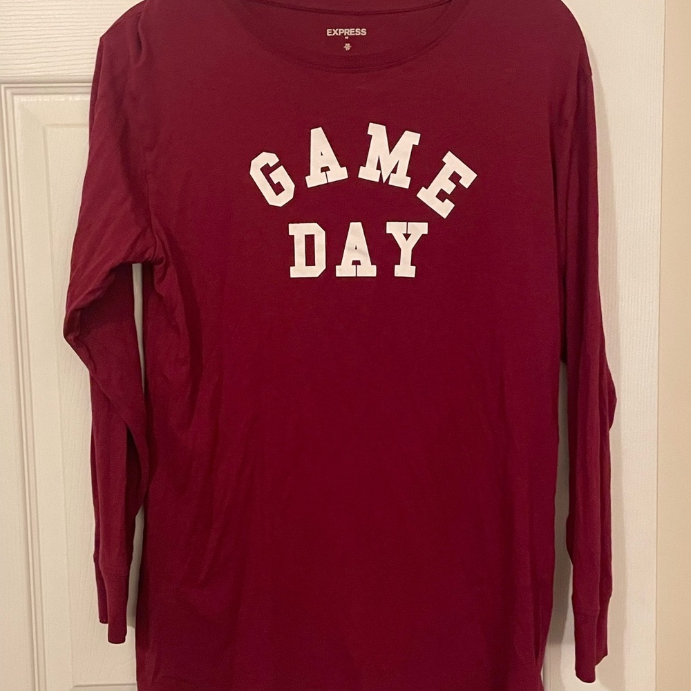 Express womens Maroon 'Game Day' Long Sleeve Shirt size xsmall